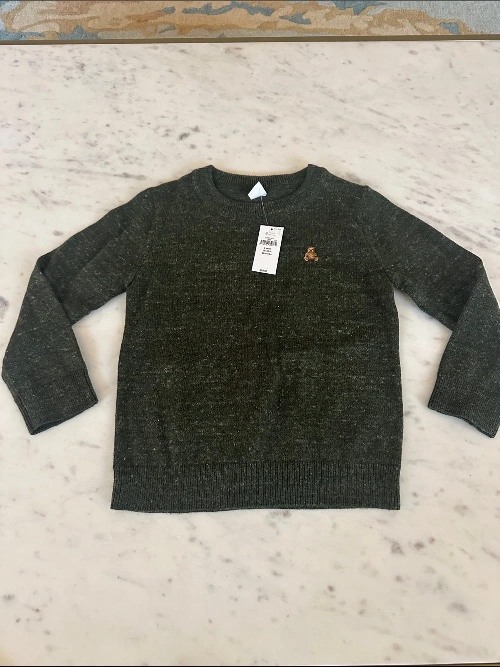 GAP Olive Green Kids Knit Sweater with Bear Patch